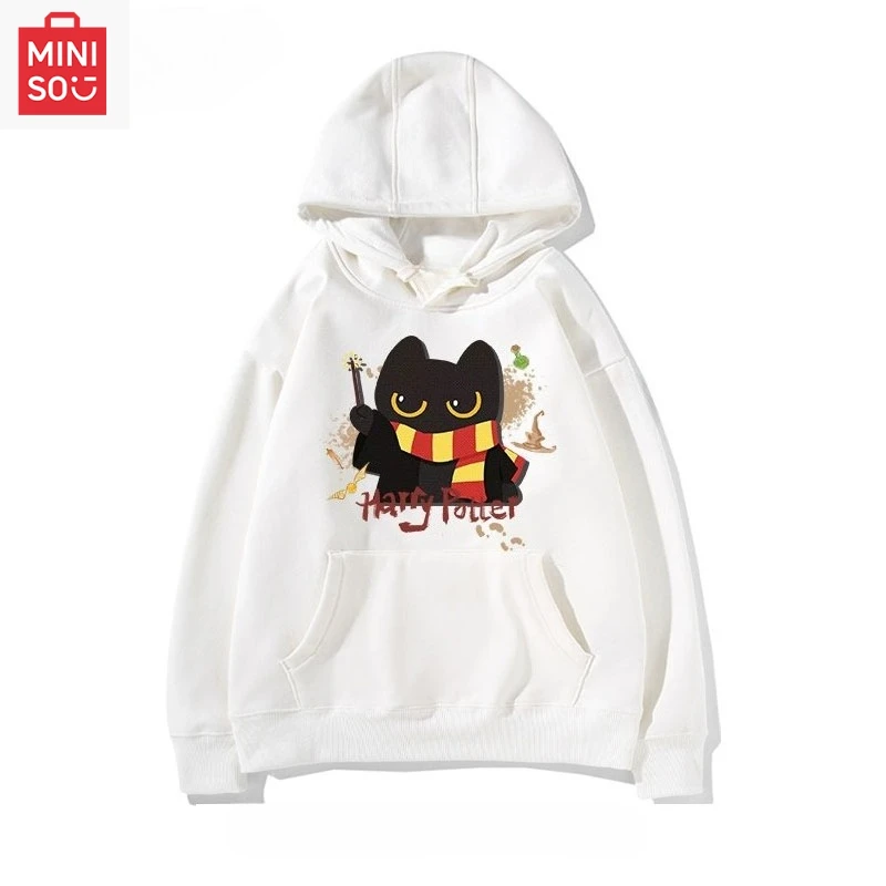 

MINISO collaborates with Harry Potter Black Cat print hoodie, loose cartoon, multi-functional, casual and cute girl