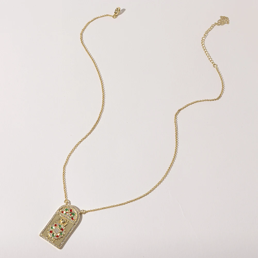 2025 Vintage Simple Colored Heart Tarot Pendant Necklace Fashionable Geometric Jewelry Anniversary Strand Type Chain for Women