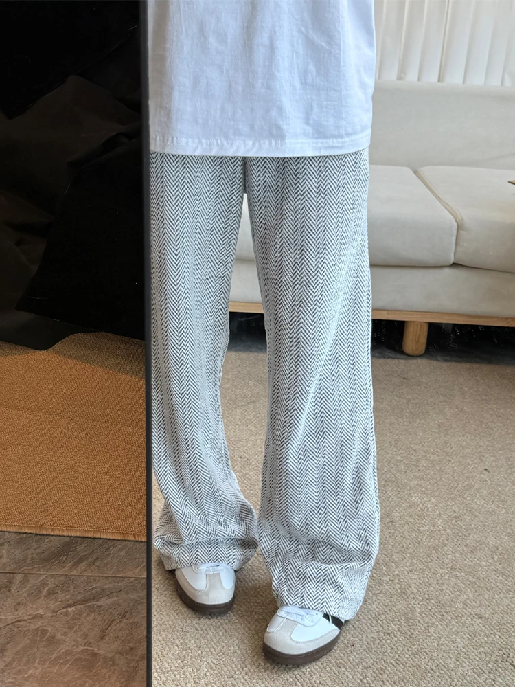 

American Retro Herringbone Knitted Casual Sports Pants Men's Autumn Loose Fit Drapey Cleanfit Leisure Trousers