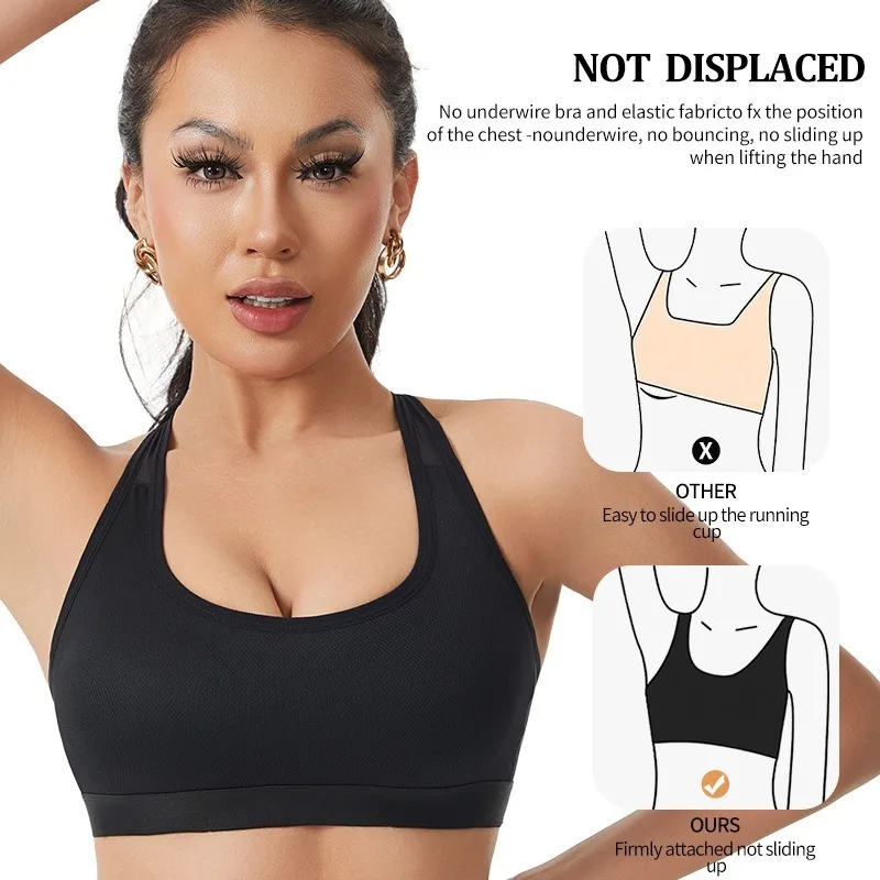 Hook & Eye Closure Sports Bra for Women Wirefree Push Up Racerback Yoga Bra High Support Gym Workout Bra XS-XL