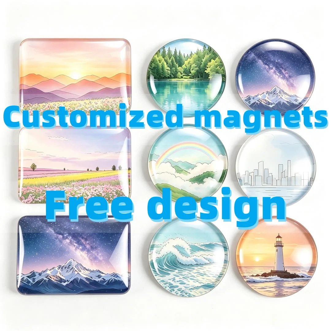 Custom Fridge Magnets Magnet On Fridge Natural Scenery Ocean Mountain Starry Sky Glass Refrigerator