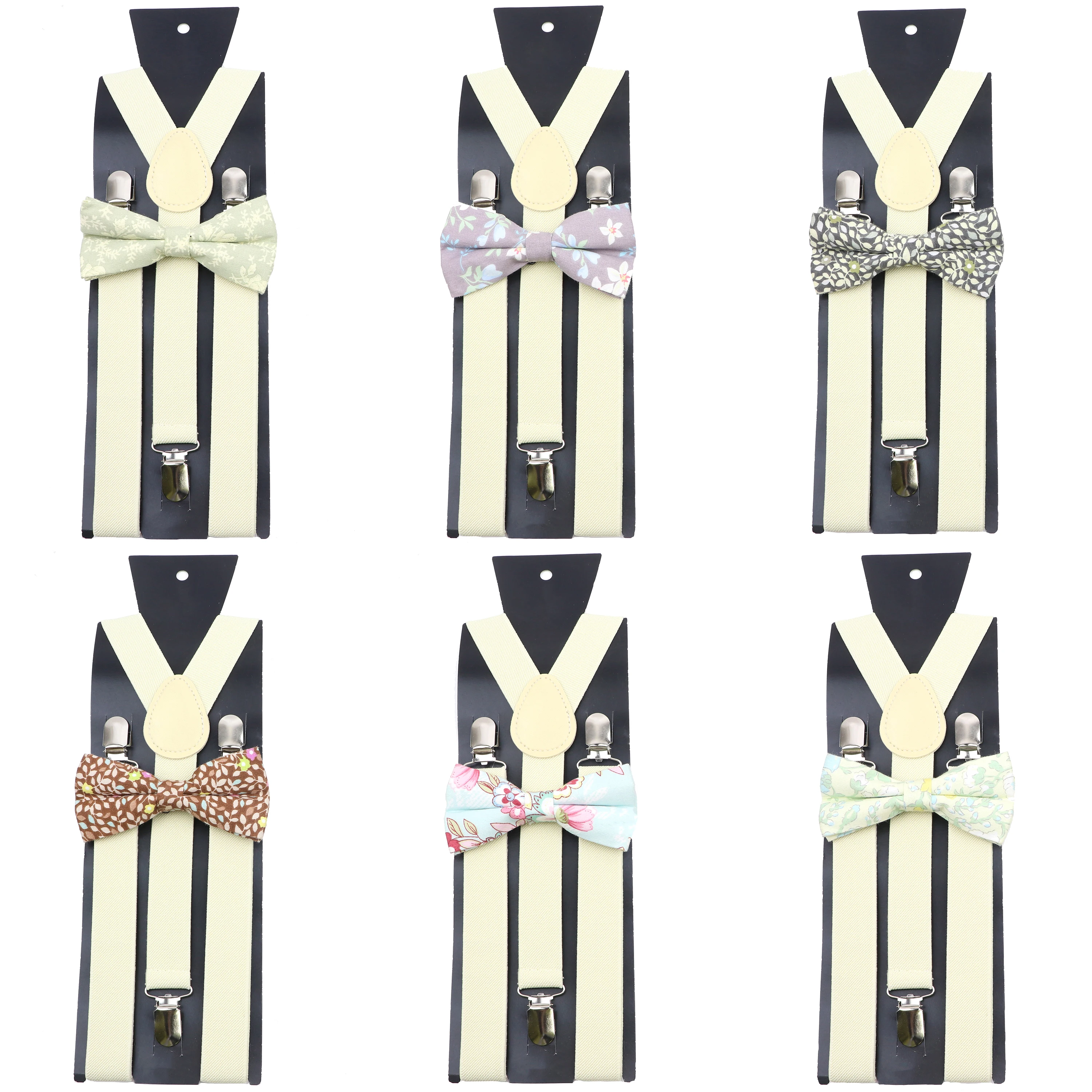 Hot Light Color Suspender Floral Bowtie Sets Men Women Beige Elastic Y-Back Braces For Summer Party University Casual Suit Gift