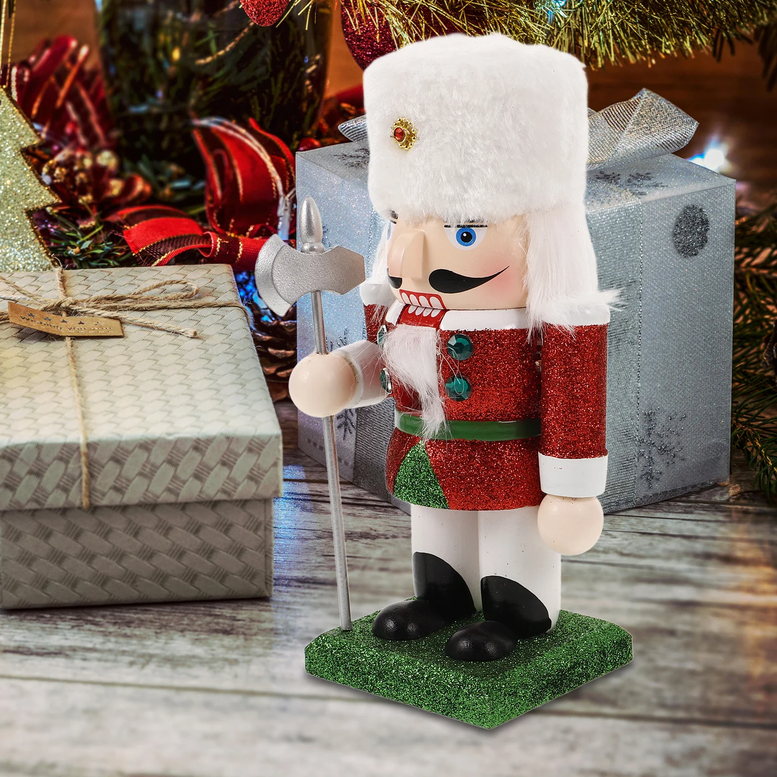 

Traditional Wooden Nutcracker Soldier Christmas Table Decoration Glitter Accents Holiday Nutcracker Christmas Decor