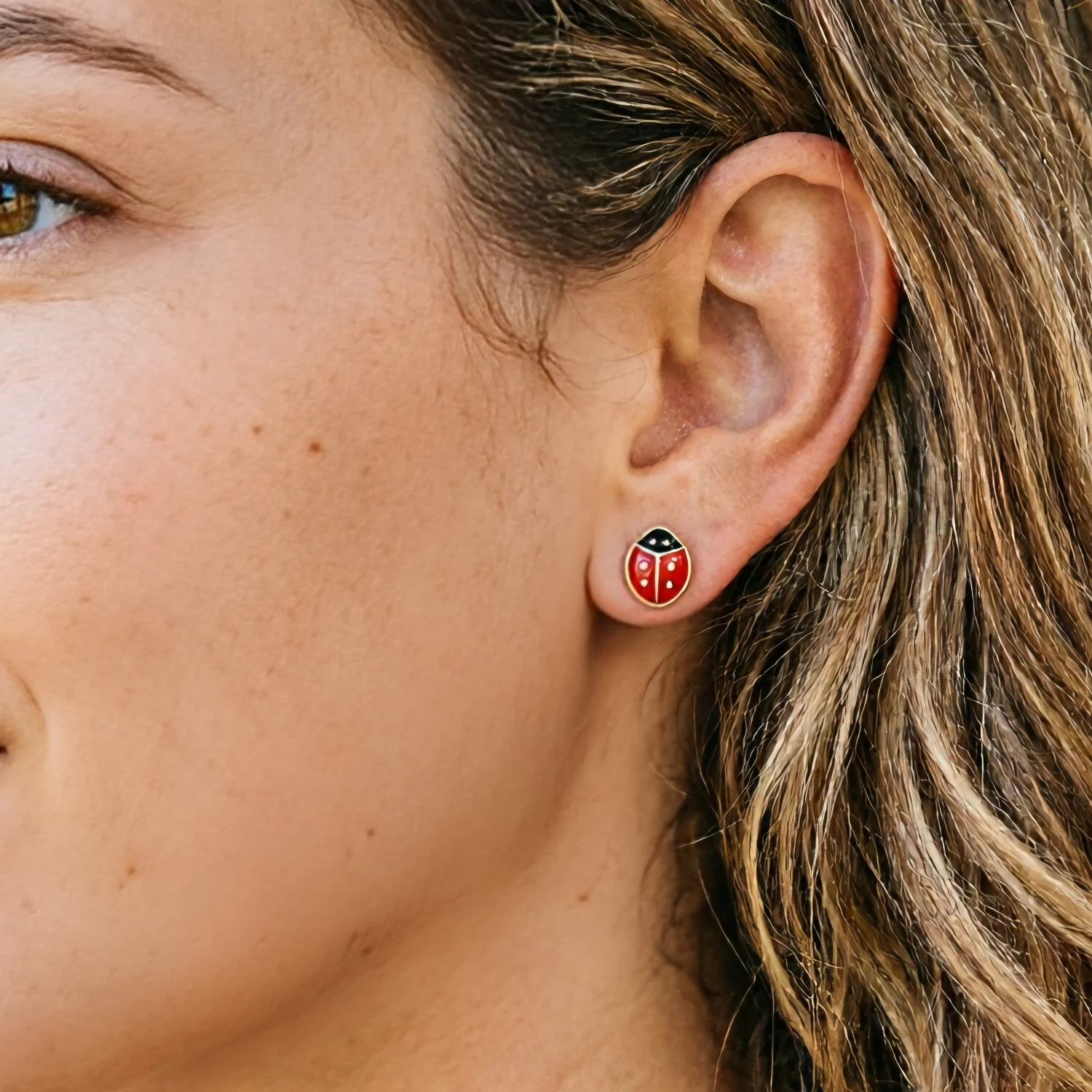 Cute Enamel Ladybug Screw Back Stud Earrings Gold Silver Stainless Steel Hypoallergenic Tarnish Resistant Cartoon Daily Jewelry
