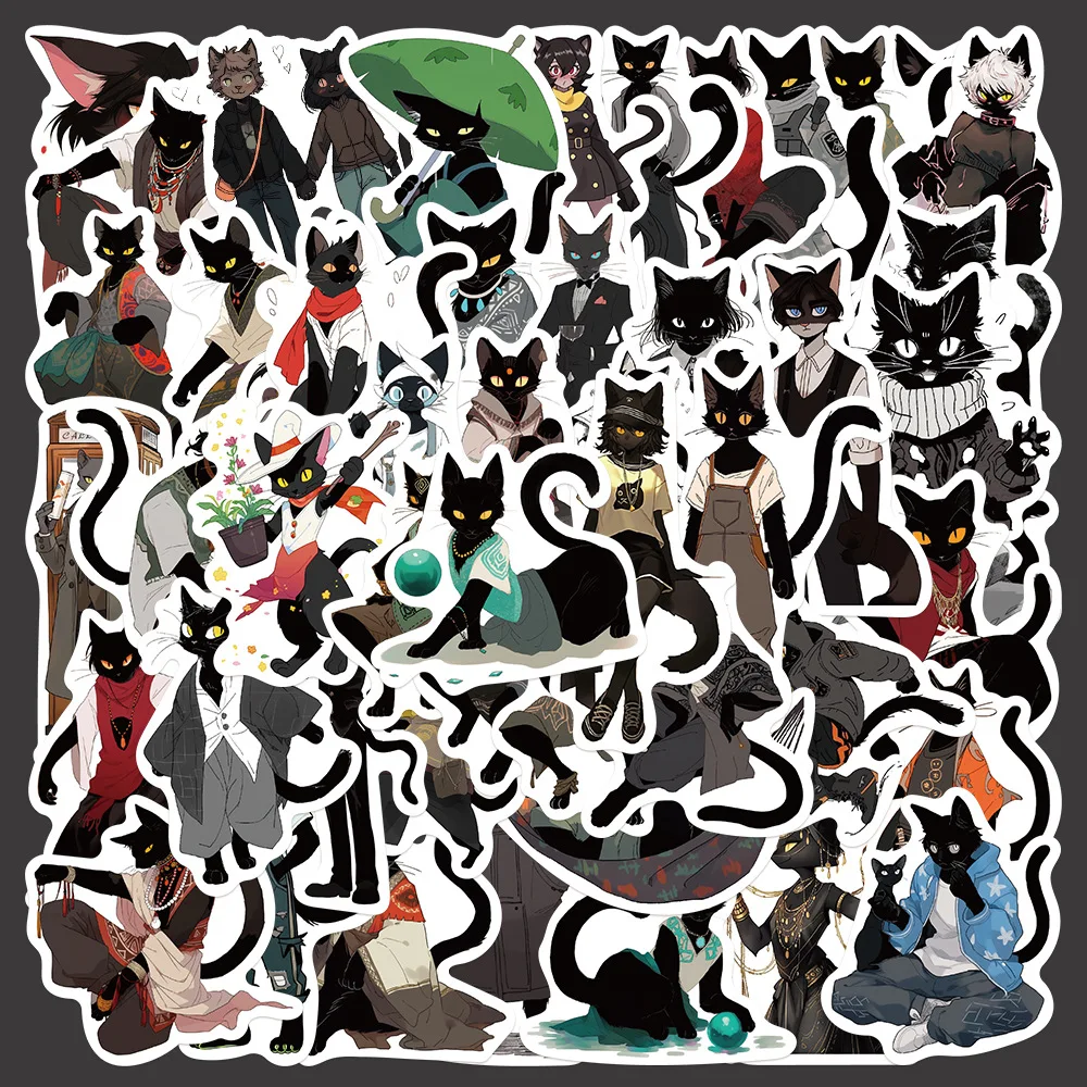 50pcs Black Cat Junior Series Graffiti Stickers Suitable for Laptop Helmets Desktop Decorations DIY Stickers Toys Wholesale