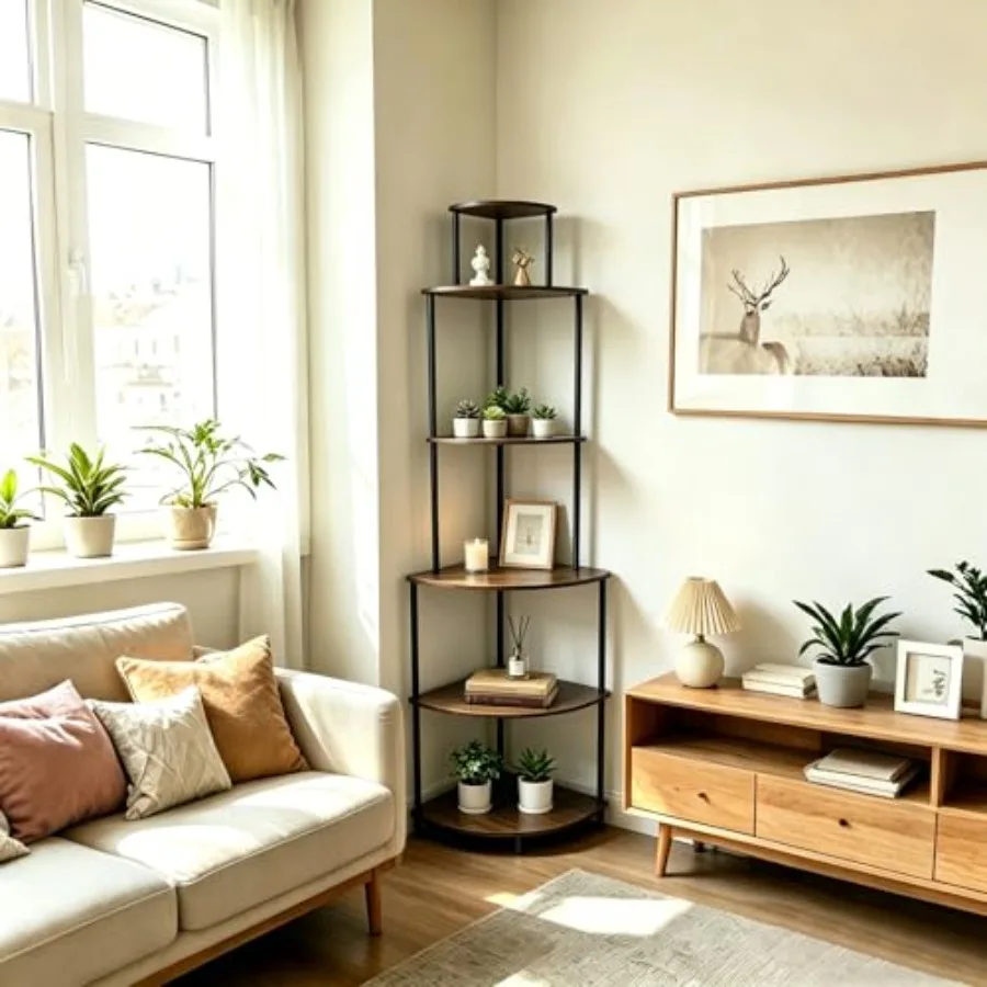 

Corner Shelf Stand Tall Narrow Bookshelf - 6 Tier Wood Corner Shelving Unit for Small Space Bathroom Bedroom Apartment Freestan