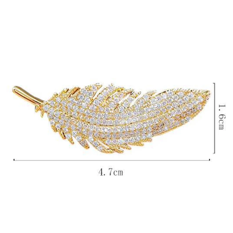 1PCS feather rhinestone boutonnier brooch women high-end temperament chest flower pin trend accessories luxury clothes accessory