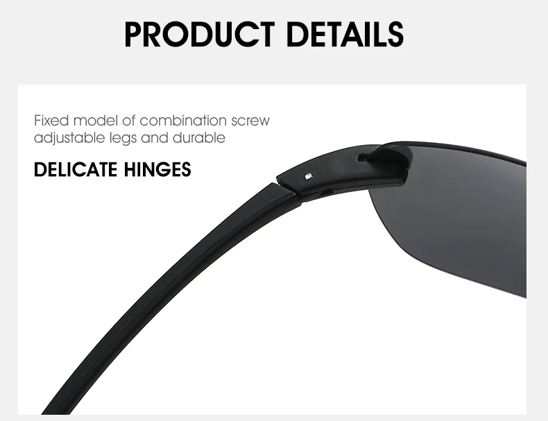 Neue ultraleichte, rahmenlose, farbenfrohe polarisierte Sonnenbrille für Männer und Frauen aus TR90-Material, geeignet für Freizeit und Urlaub, UV400. – Detail 7