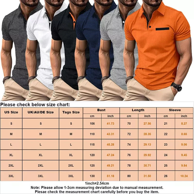 Summer Men's Casual Polo Shirt Fashion Solid Color Lapel Pocket Waffle Jacquard Business Commuter Shirt Outdoor Golf Top