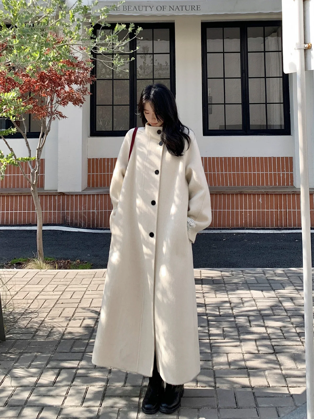 

Двустороннее шерстяное пальто TWINS для женщин: длинное, свободного кроя, премиум-класса, из шелковой шерсти, в корейском стиле, для повседневной носки