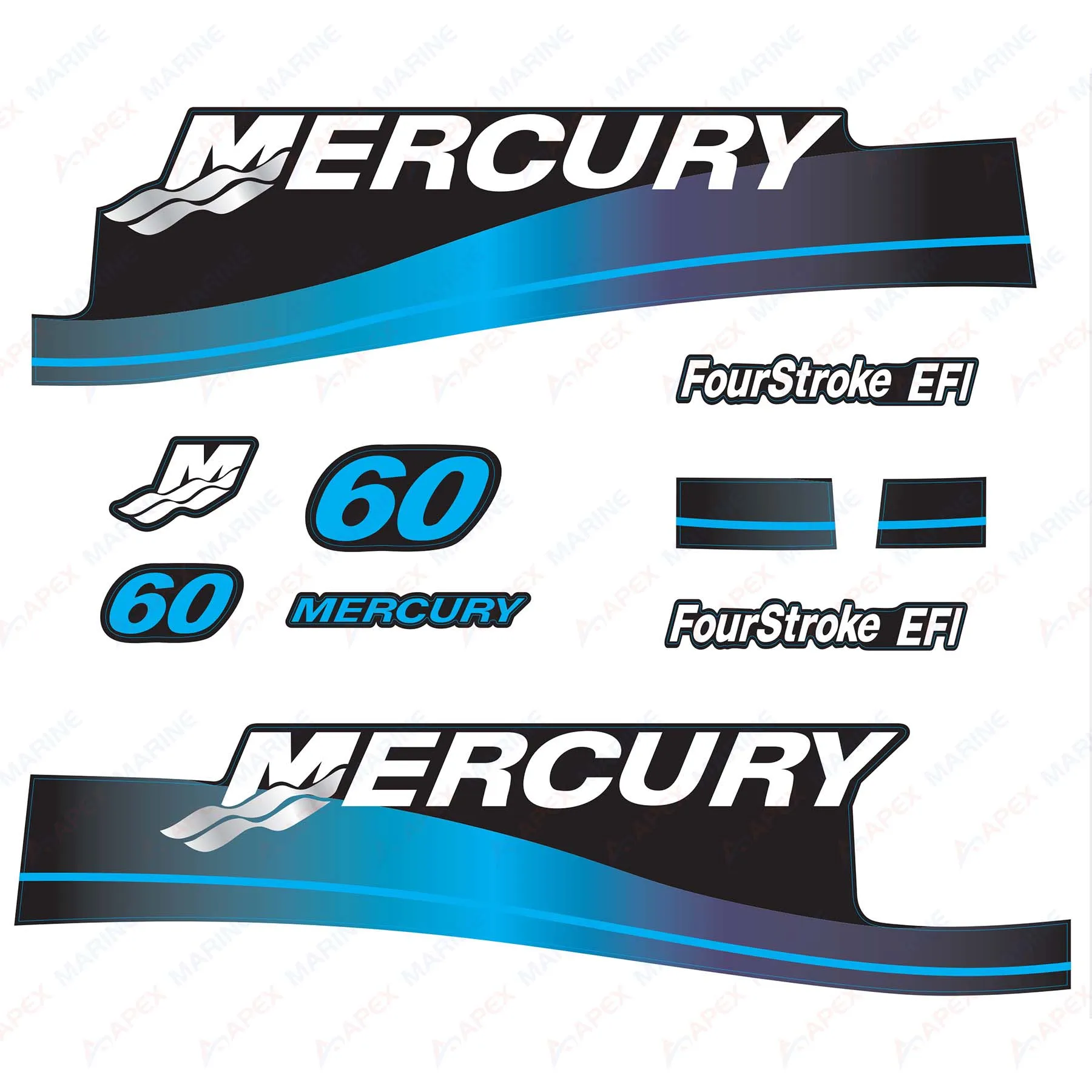 

Decals for Mercury 60HP Four Stroke EFI Outboard Engine Blue Decal Kit Sticker Set Reproduction 60 hp 4-Stroke EFI