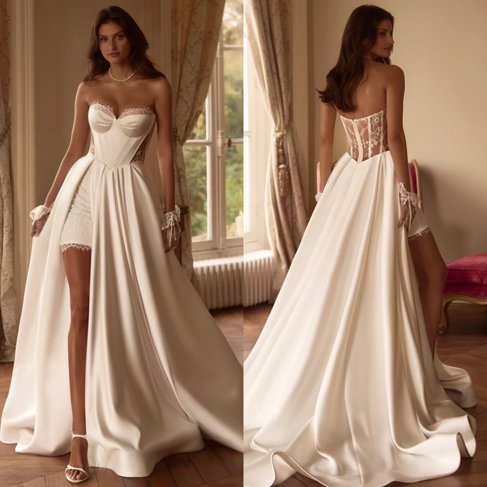 

Customized Elegant Strapless Evening Dress and Exquisite Satin Wedding Dresses and Temperament Zipper Back Celebrity Gowns