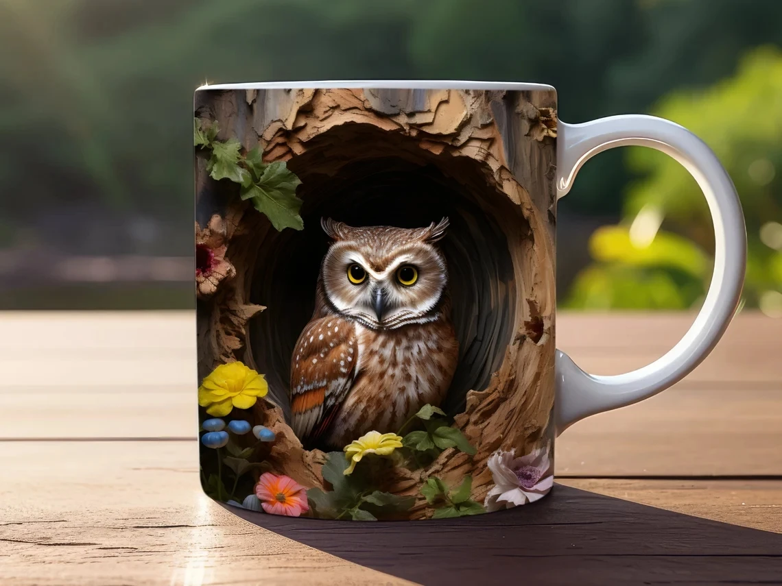 Caneca cerâmica do pássaro com tigelas e imagens, Caneca de café, Presente de aniversário para amigos