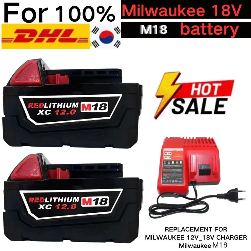 

for Milwaukee M18 48-11-1815 48-11-1850 2646-20 2642-21ct service M18 XC Lithium battery positive charger 18V 12000mAh