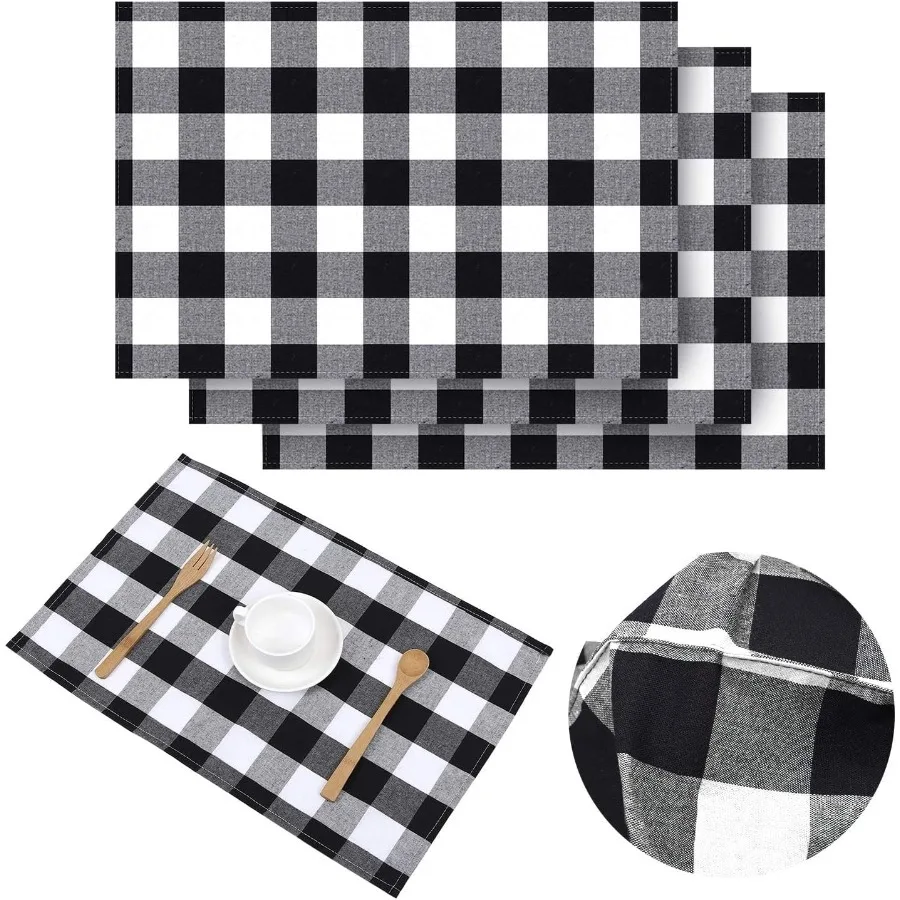 

Buffalo Plaid Placemats Checkered Place Mats Double Layer Placemats 13 x 19 Inches Decorative Kitchen Cotton Table Placemats Bl
