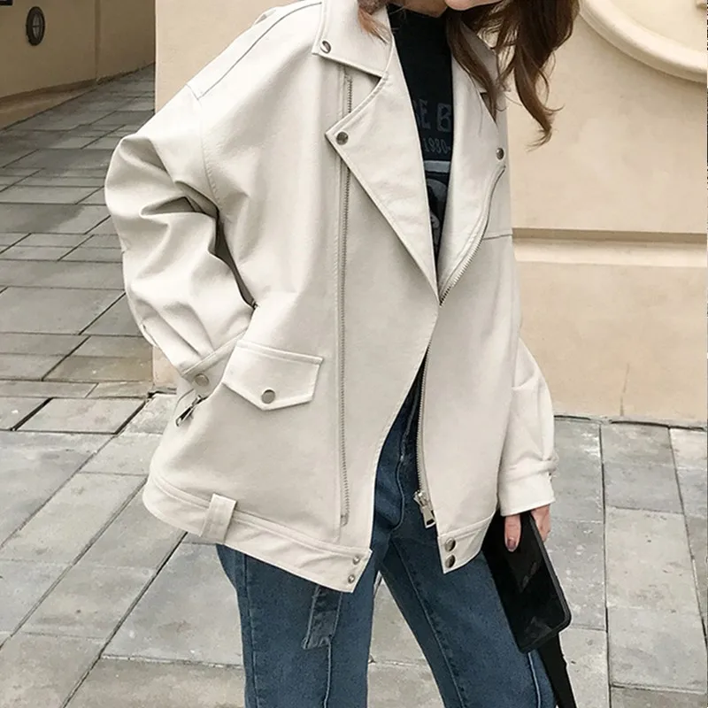 Faux Leather Jacket Women Casual PU Loose Motorcycle Jackets Female Streetwear Oversized Coat Korean Chic 2023 Spring Autumn