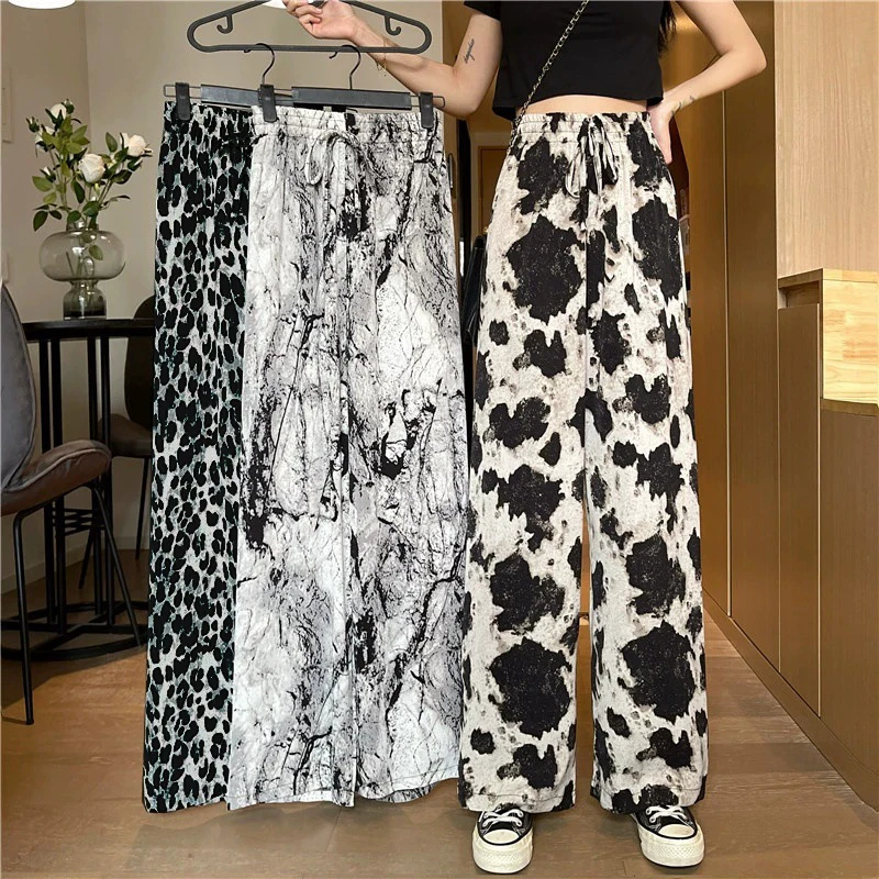 Women's Thin Casual Ice Silk Chiffon Wide Leg Pants New Summer Straight Tube Floor Trousers Korean Style Women Casual Pants