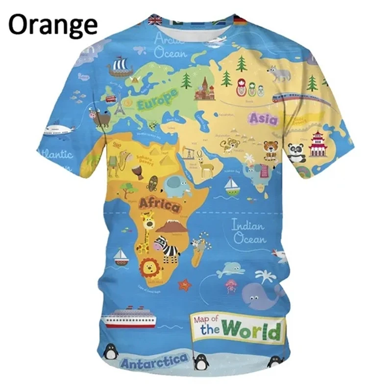 World Map Men\'s Fashion 3D Printed T-shirt Casual Fun Short Sleeve Novelty Men\'s Graphic T-shirt  Tees Y2k Tops Mens Clothing