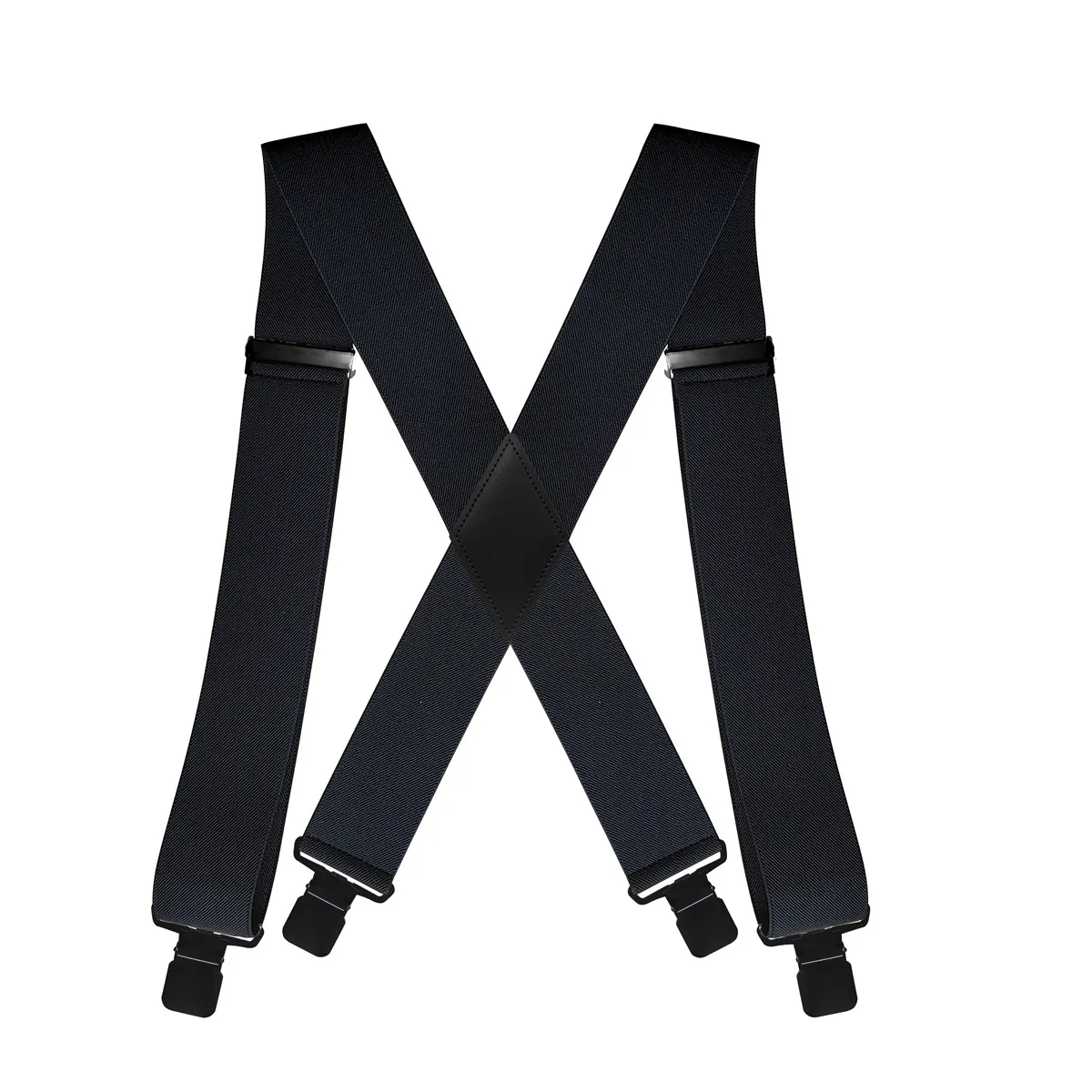 Heavy Duty Lengthened Adult Suspenders 5CM X-Type 4Clips Adjustable Elastic Gothic Pure Black Men's Braces Outdoor Leisure