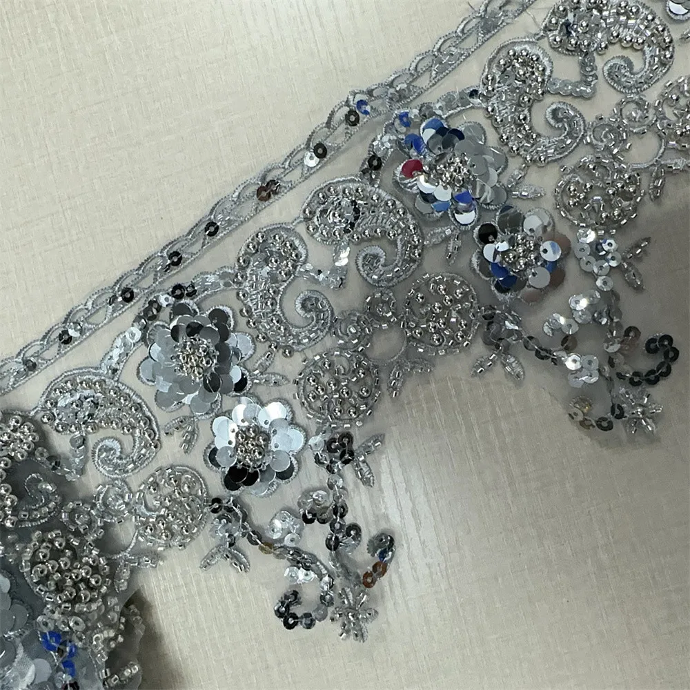 4.5yards Hot sell embroidery flowers sequins lace rhinestone wedding dress accessories diy