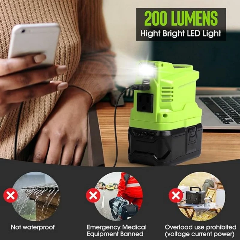 

150W Inverters Generator Power Source for Ryobi 18V Li-ion Battery with 2 USB AC Outlet DC 18V to AC 110~120V Power Inverter