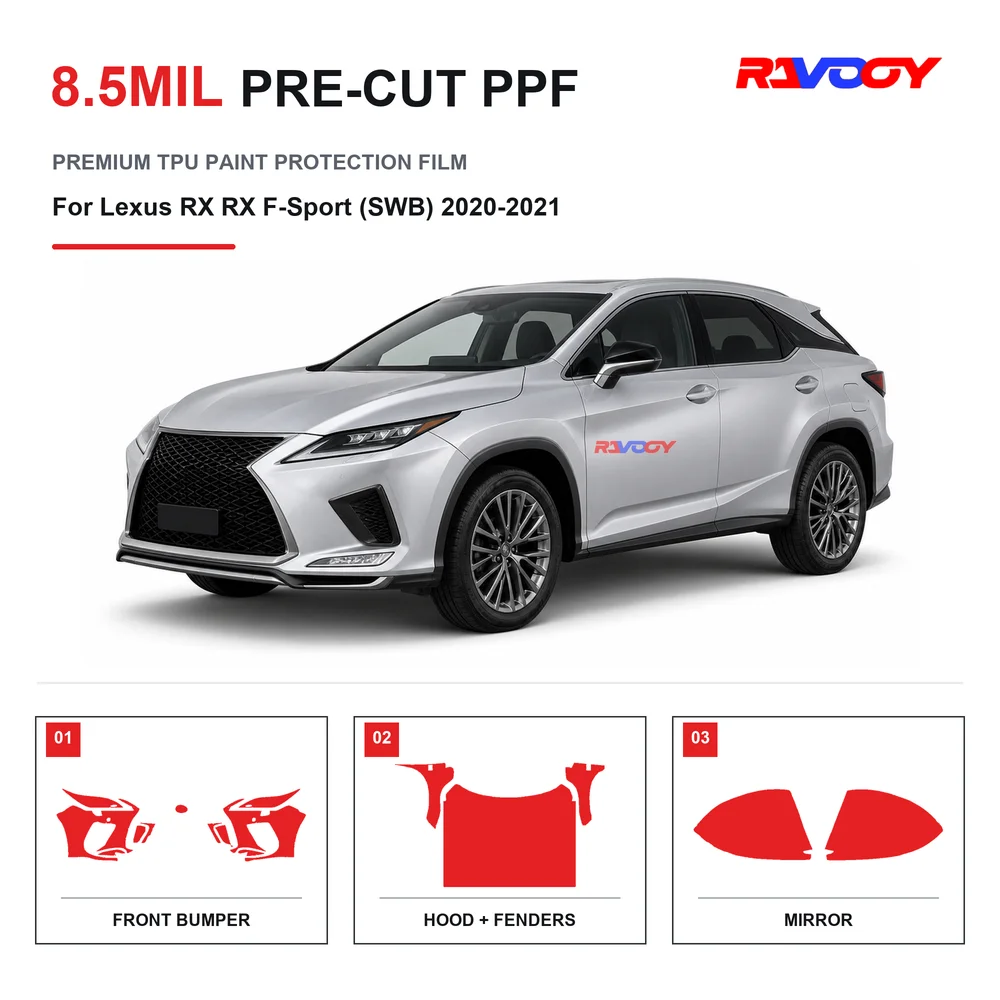 Precut PPF For Lexus RX F-Sport (SWB) 2020-2021 8.5mil TPU Clear Paint Protection Film Self Healing Hydrophobic Stone Chip Guard
