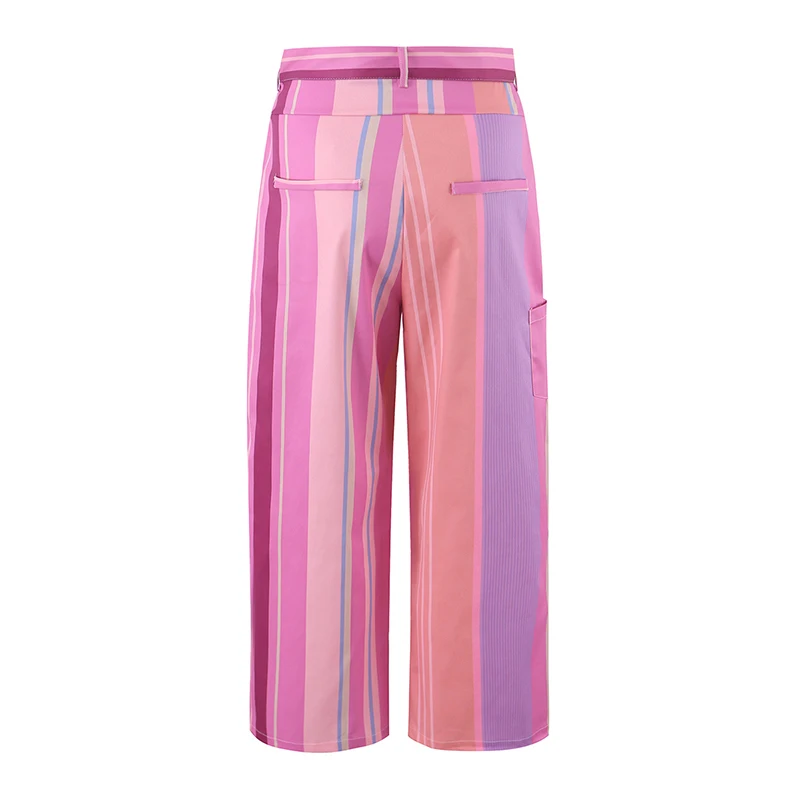 YENKYE Women French Multi Stripe Wrap Overlay Wide Leg Pants Asymmetric Cross Front Summer Trousers Casual Vacation Bottom