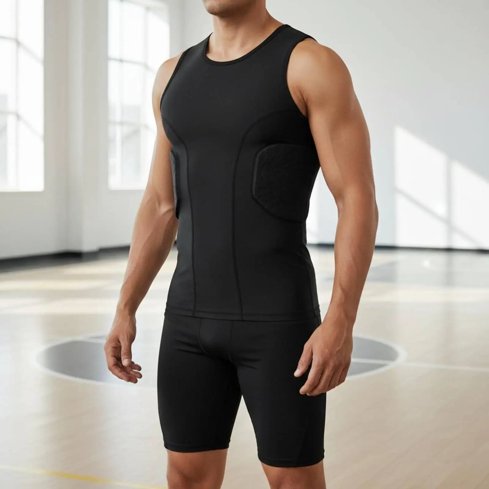 Basketball Shielded Vest Shock Absorbing Rib Protector Gear Breathable Padded Compression for Men, Football, Sports Training