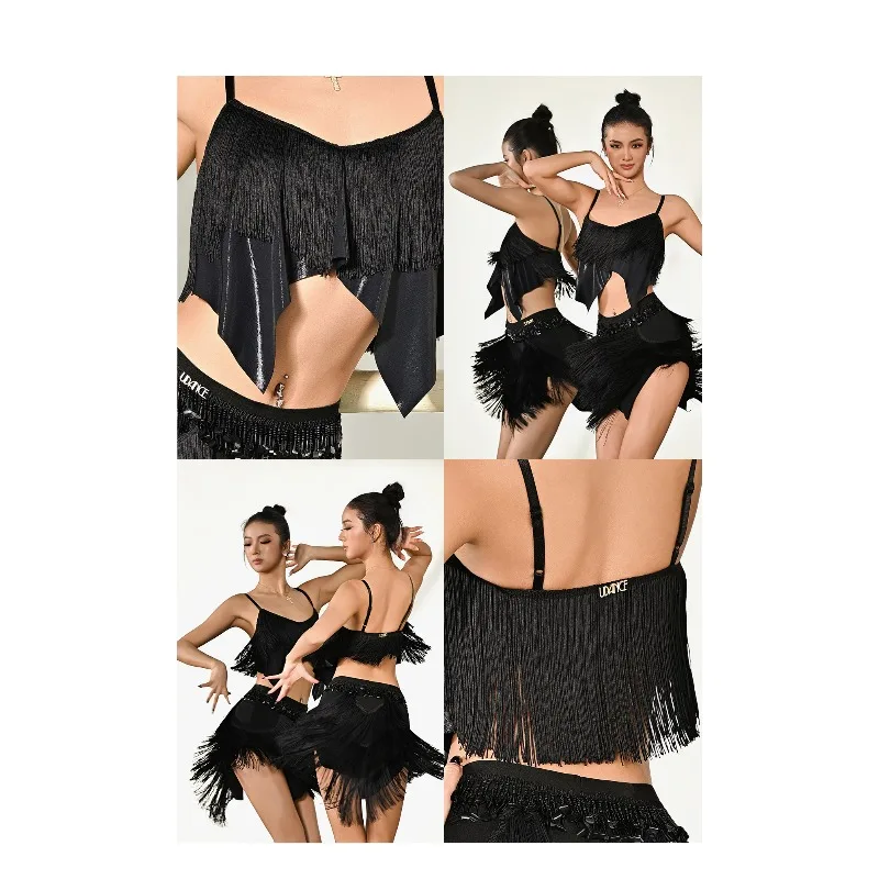 Customized Udance 2026 New Latin Dance Dress Top Women's Adult Practice Clothes Strap Vest Top Tassel Skirt BD114
