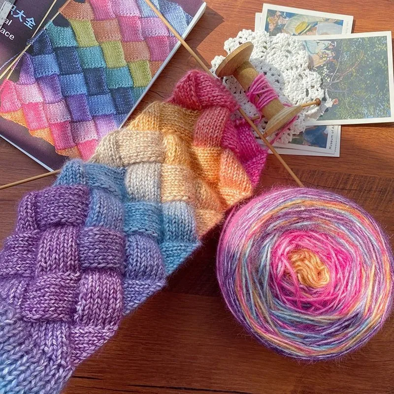 50g Gradient Mohair Yarn Diy Crochet Hand Knitting Yarn Segment Dyed Wool Yarn Soft Hand Woven Sweater Scarf Shawl Thread