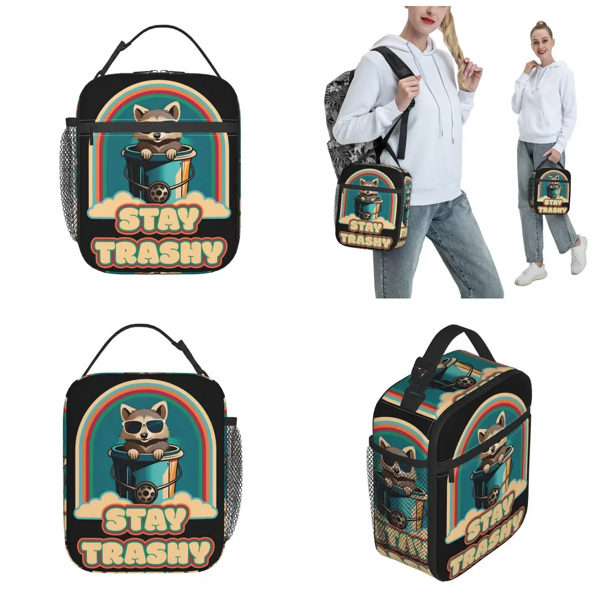 Lunch Box Fun Happy Raccoon Lover Stay Trashy Merch Trash Can Raccoons Storage Food Box Y2K Cooler Thermal Lunch Box For Work