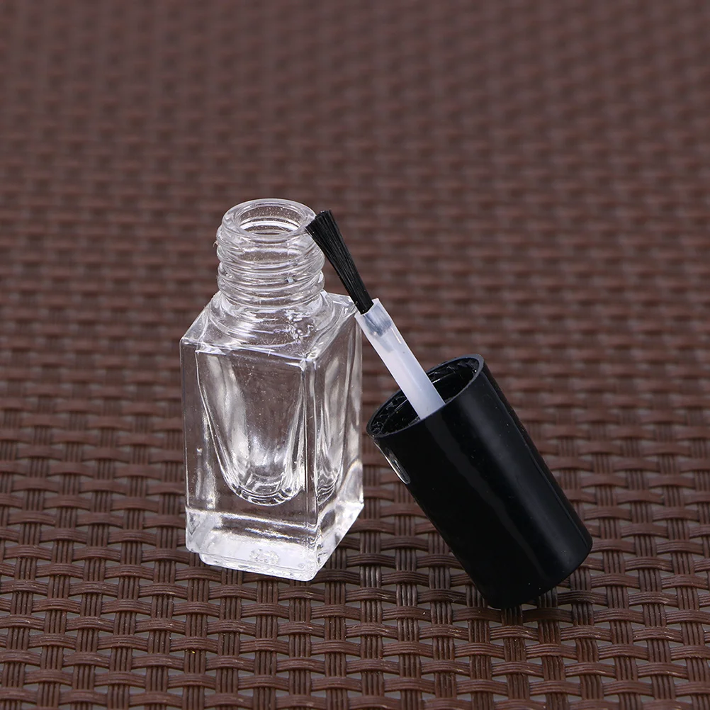 

15Pcs Chic Empty Glass Nail Bottles Transparent Brush Black Cap Flat Sides Easy Volume Check Polish Nail Bottle