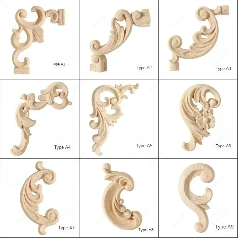 Combination Set European Style Solid Wood Corner Flower Decals Wood Carving Long Flower Cabinet Door Decoration Accessories