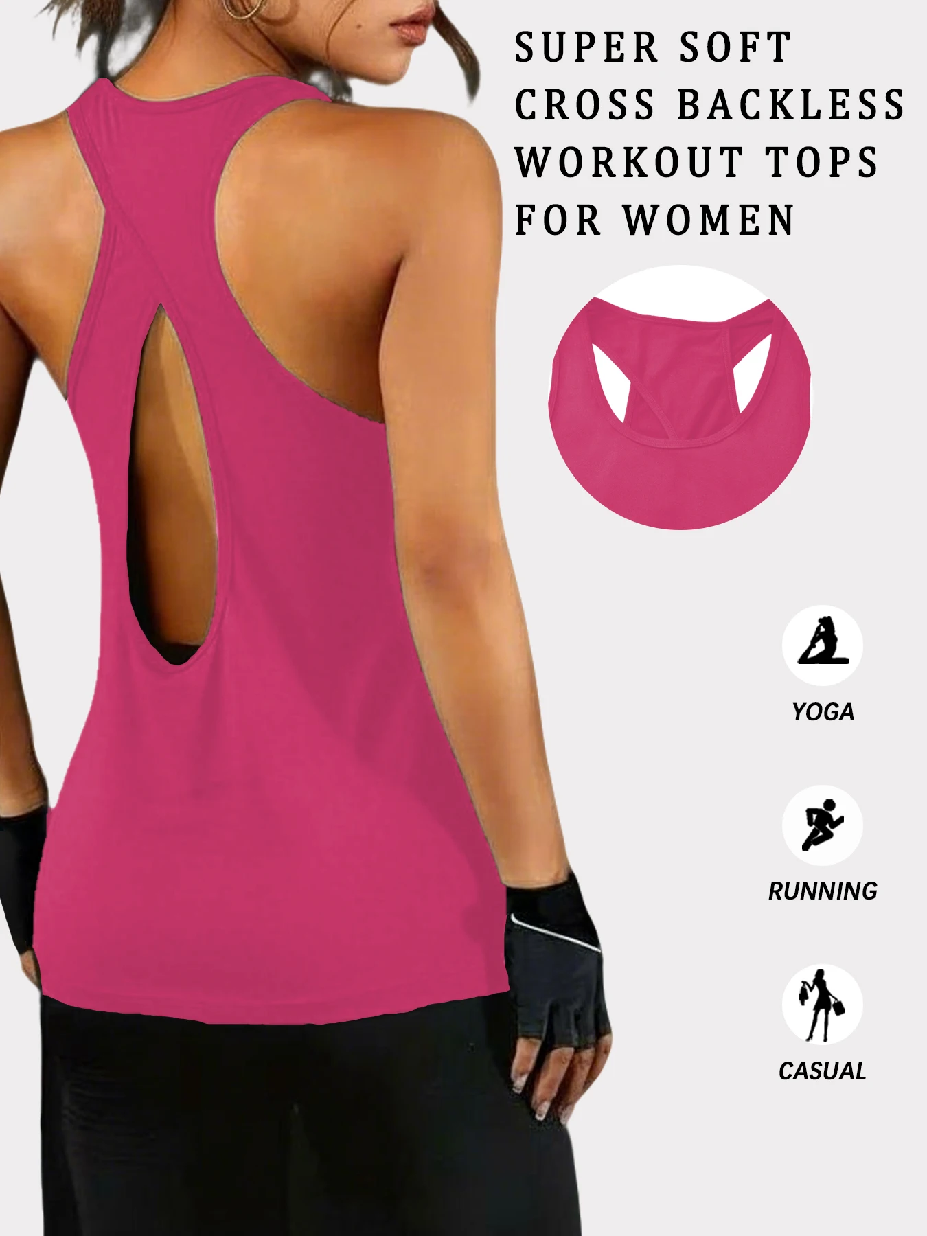 Super Soft Cross Backless Workout Tops for Women Racerback Tank Tops Open Back Running Muscle Tank Yoga Shirts
