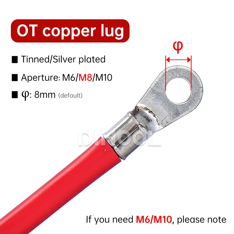 Battery Inverter Cable Set with Terminals (EU/CN Stock) 8/6/4/2AWG Stranded Copper Cord Solar Power Connection Wire with Lugs