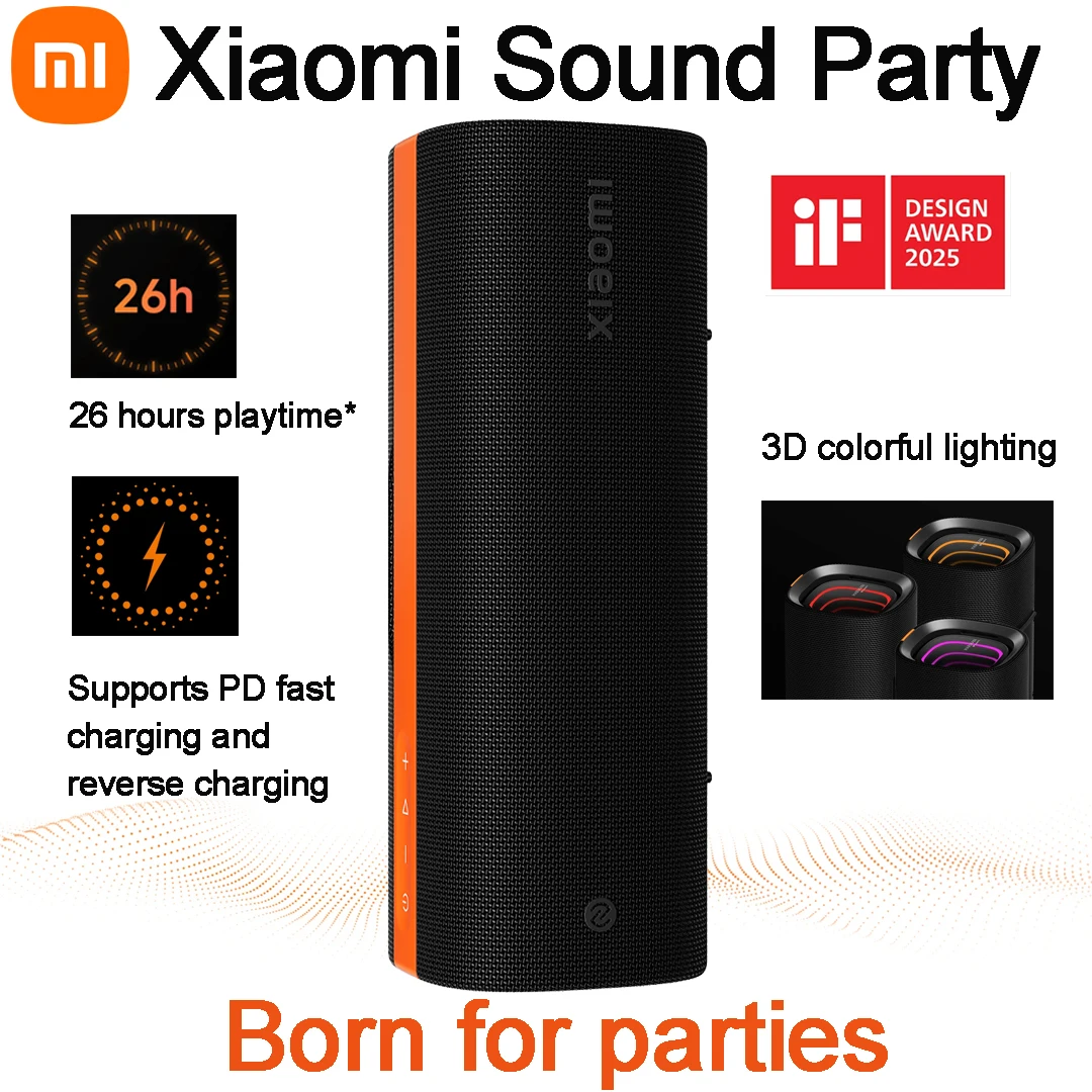 Xiaomi Sound Party 50W Qualidade de som poderosa Harman AudioEFX TWS modo 26h Playtime suporta carregamento rápido PD e carregamento reverso