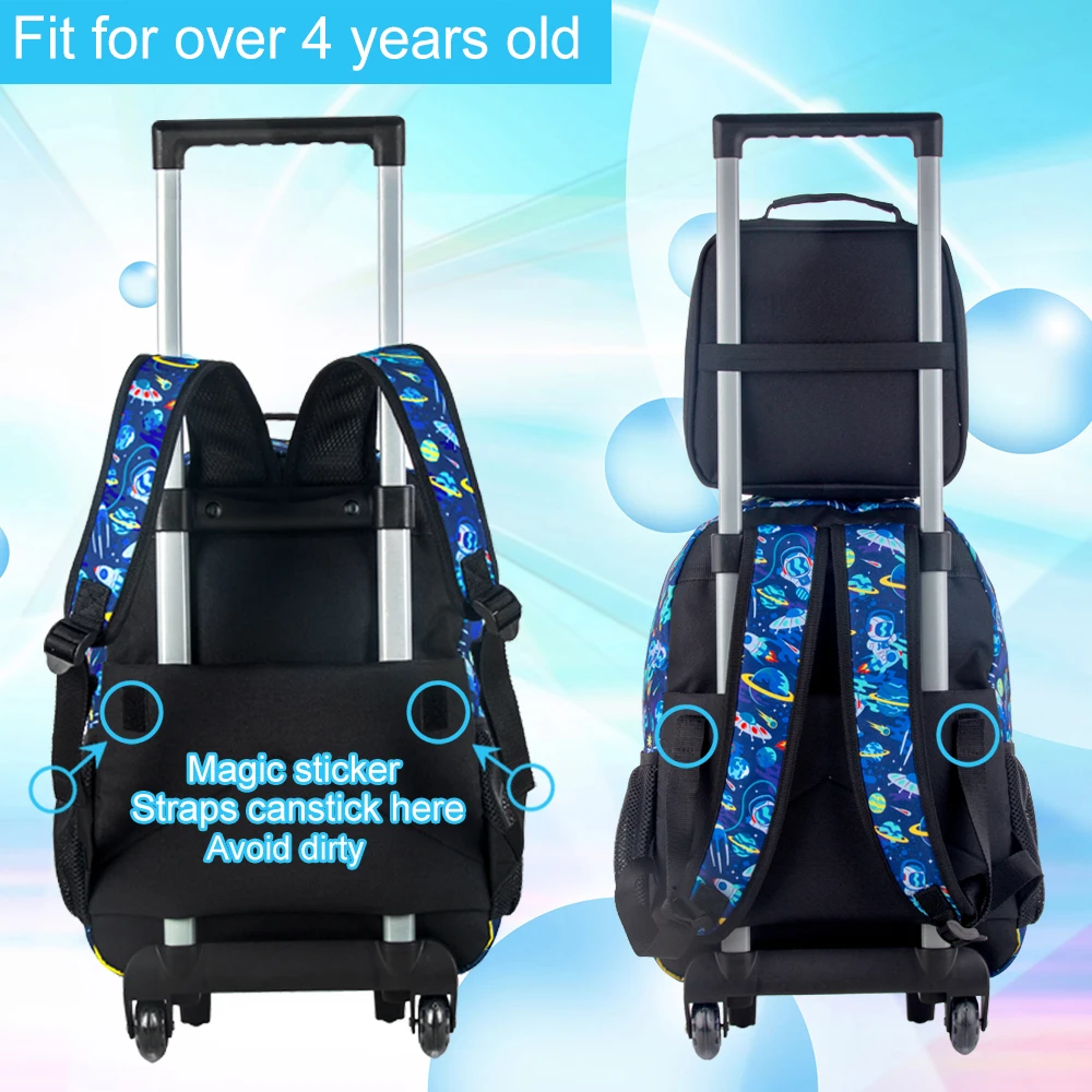 Rolling Backpack for Boys, Kids Roller Wheels School Bookbag with Lunch Bag, Wheeled School Bag for Children