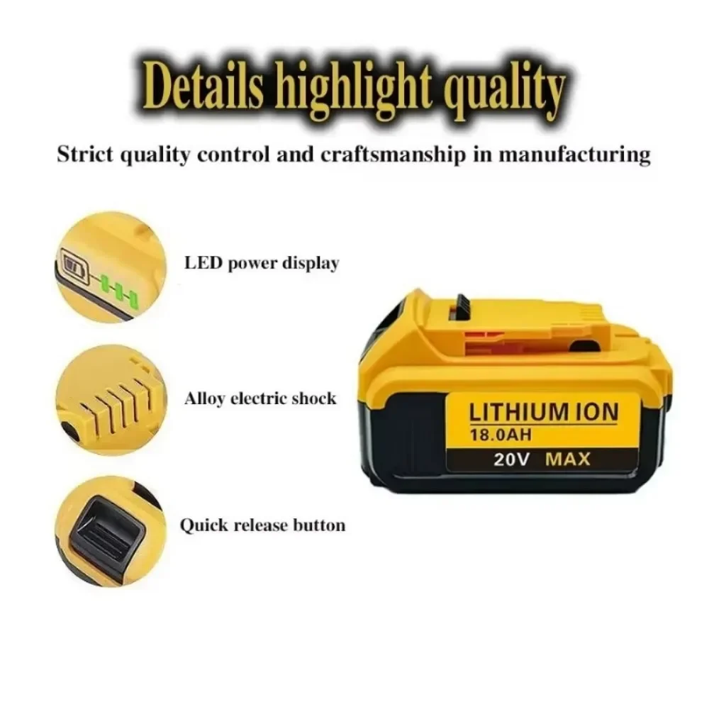 For Dewalt Power Tool Battery Replacement, 18V, Maximum 20V, 18.0Ah, DCB200，Eddie Ion，DCB205，DCB201，DCB203