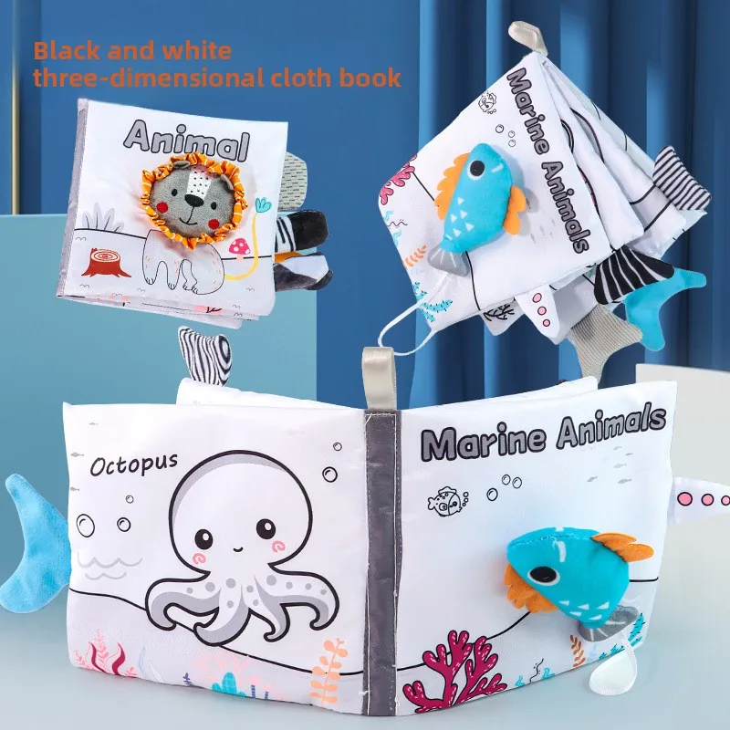 

Развивающая игрушка-книга из ткани с 3D-эффектом и тактильными элементами, с серо-белыми хвостиками животных, безопасная для рта, устойчивая к разрывам, для раннего развития