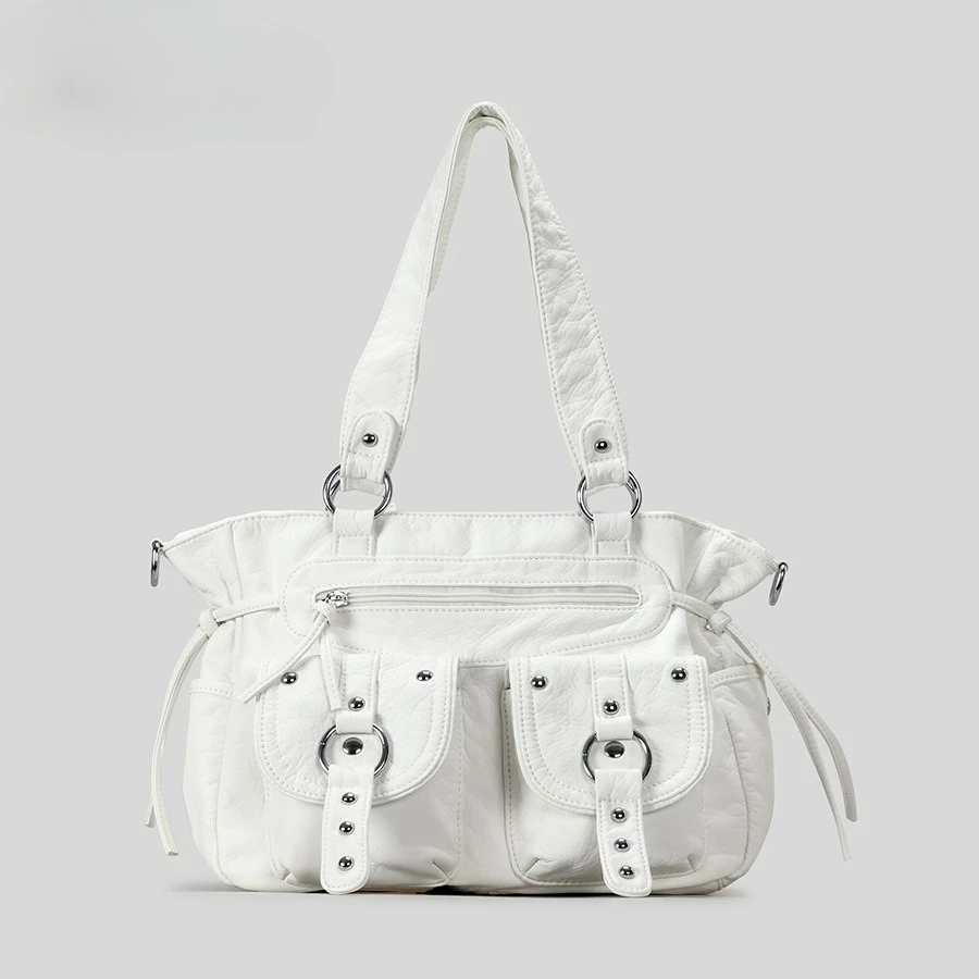 

2025 New Retro Shoulder Bags Soft Leather Rivet Punk Bags For Women Large Capacity Y2k Shoulder Bags For Travel Daily