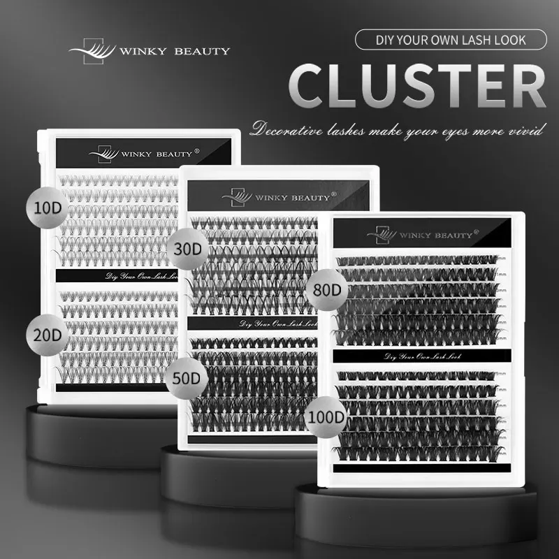 winky beauty 240pcs DIY Cluster Lash Extension Kit,Lighter Natural D Curl Individual Mink Eyelashes Makeup Supplies at home