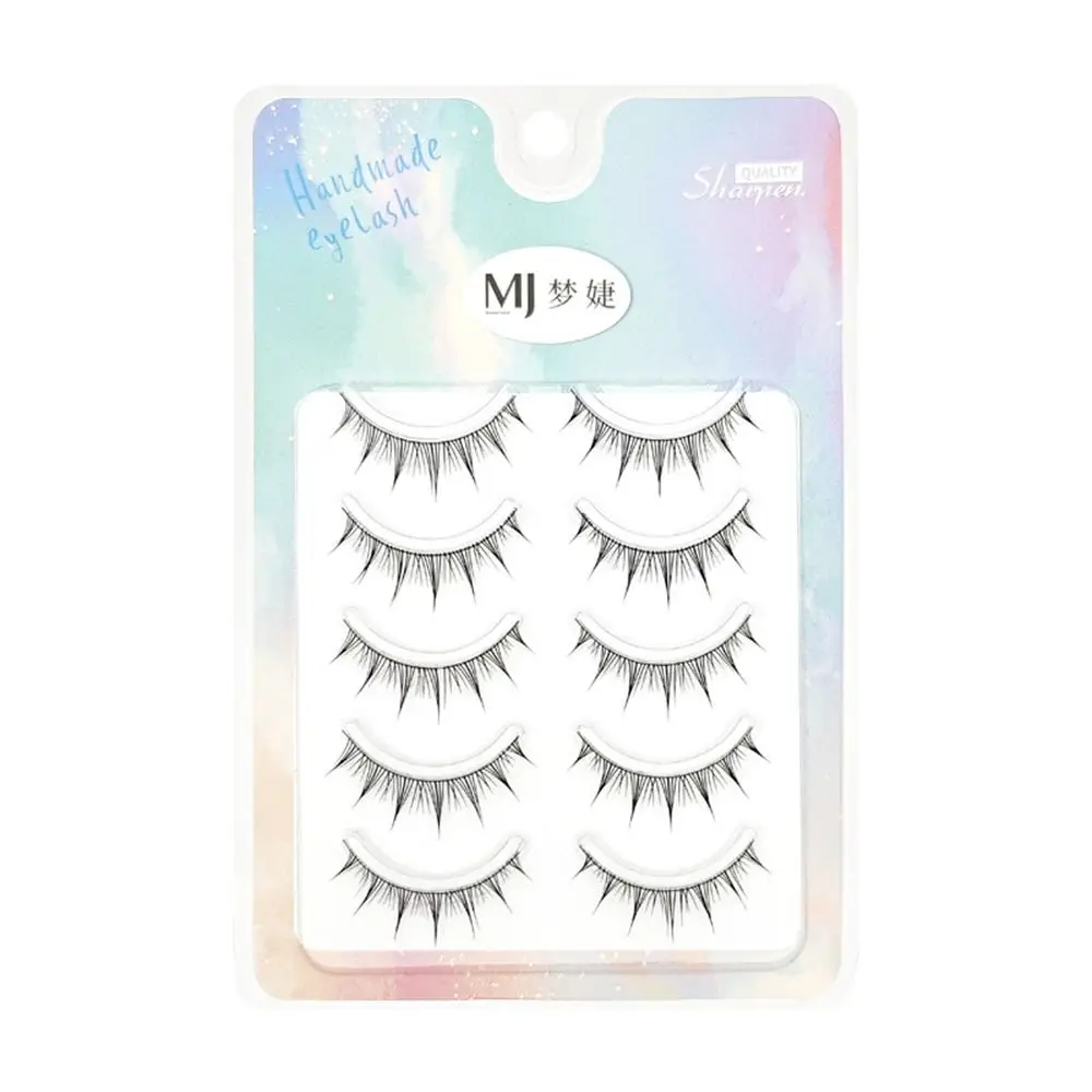 5 Pairs Fluffy False Eyelashes Waterproof Natural Soft Comic False Eyelashes Portable Transparent Stem Cosmetic Tool Girl