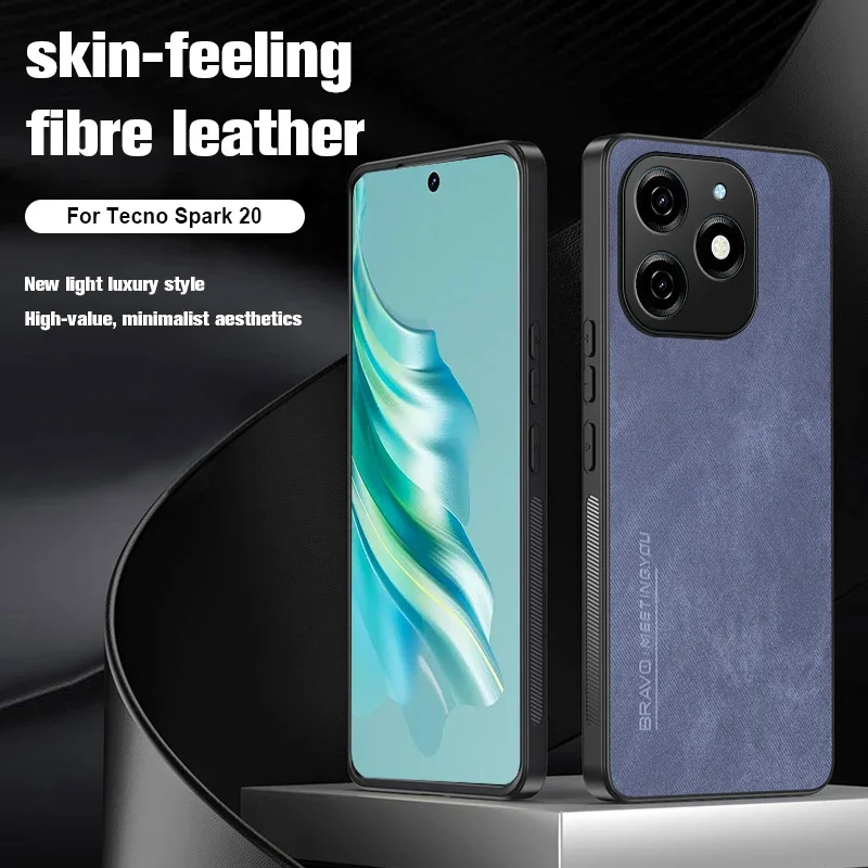 Spark20C Case Skin Feel Fiber Leather Phone Cover For Tecno Spark 20 20C Spark20 c Pop 8 Go 2024 Camera Protection Back Shell