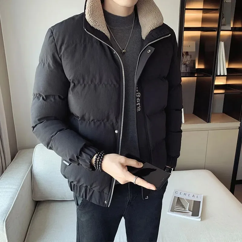 Fashion Winter Coat Men\'s Casual Thicken Parka Berber Fleece Collar Outwear Warm Stand Collar Overcoat