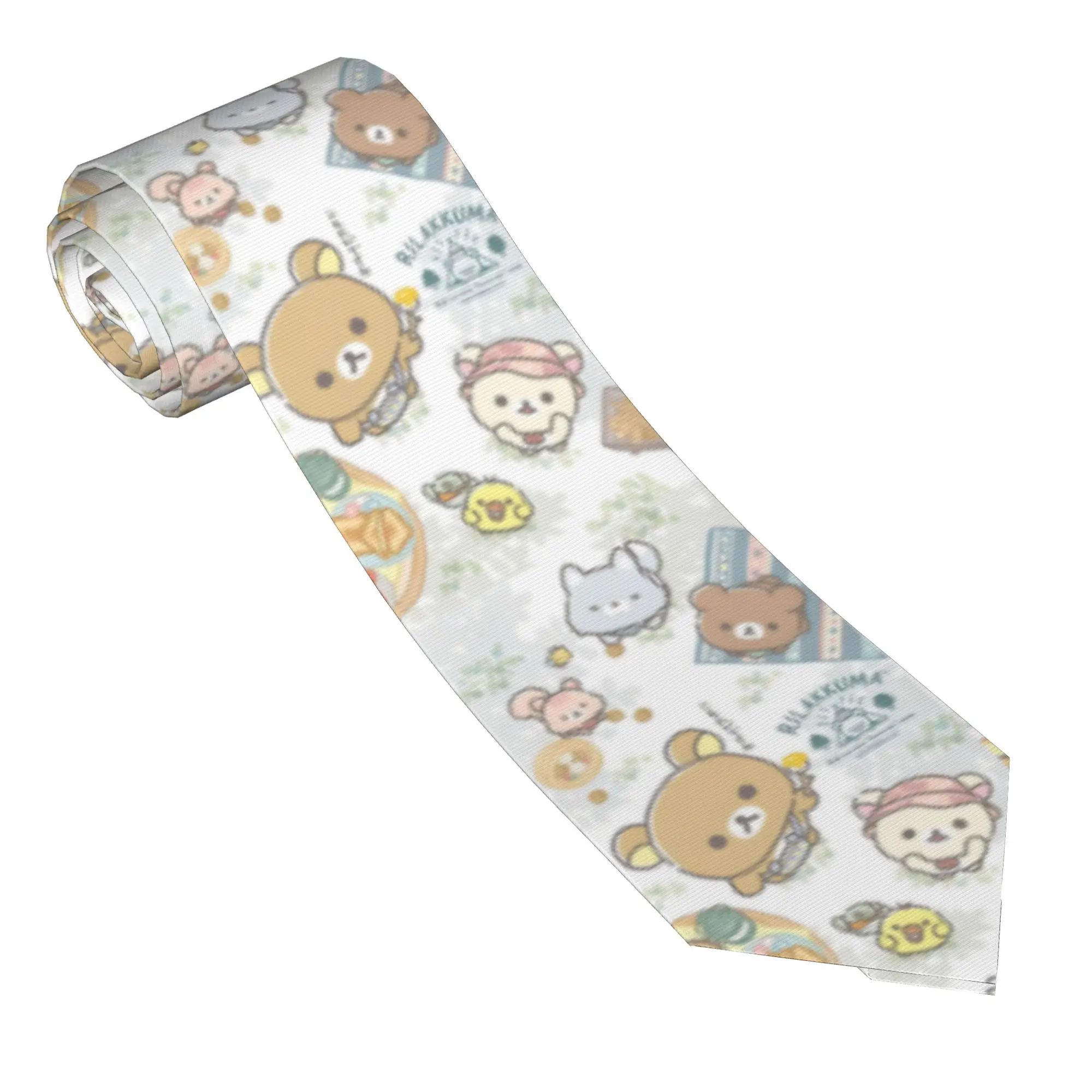 Neckties Rilakkumas and Friends Cartoon Unisex Polyester 8 cm Narrow Neck Tie  for Men Accessories Cravat Wedding Accessories