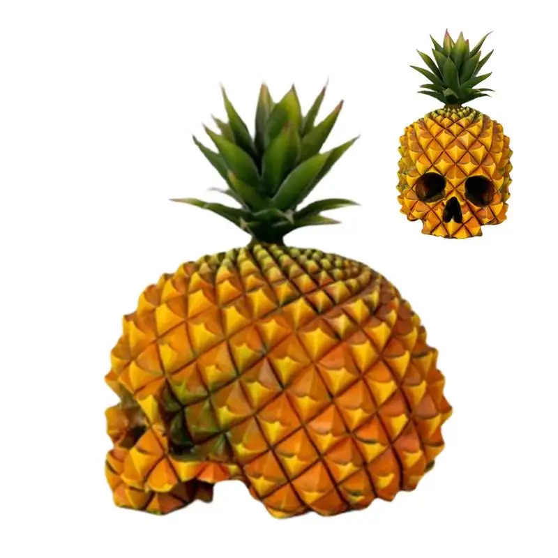 Статуя из смолы с ананасом и черепом, украшения для Хэллоуина, скульптуры, готический череп, голова скелета, статуя, украшения для рабочего стола