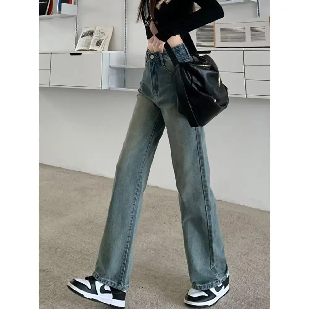 

Джинсы женские с высокой талией, широкие, летние, новинка, прямые, свободные, драпированные, в пол, цвет k ey