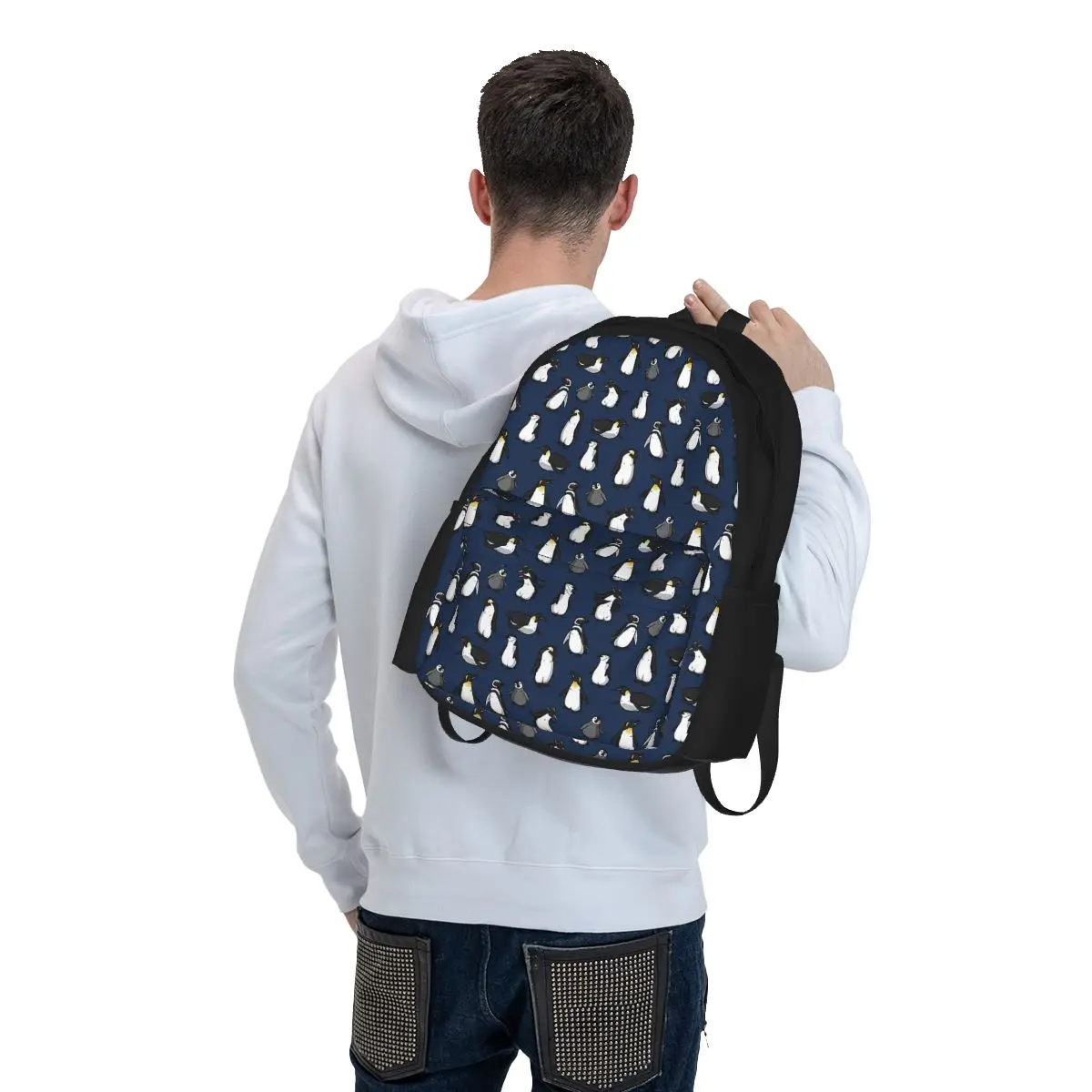 Saco de pingüim bonito para meninos e meninas, mochilas escolares, mochila para laptop, bolsa de ombro, variante azul escuro, estudantes