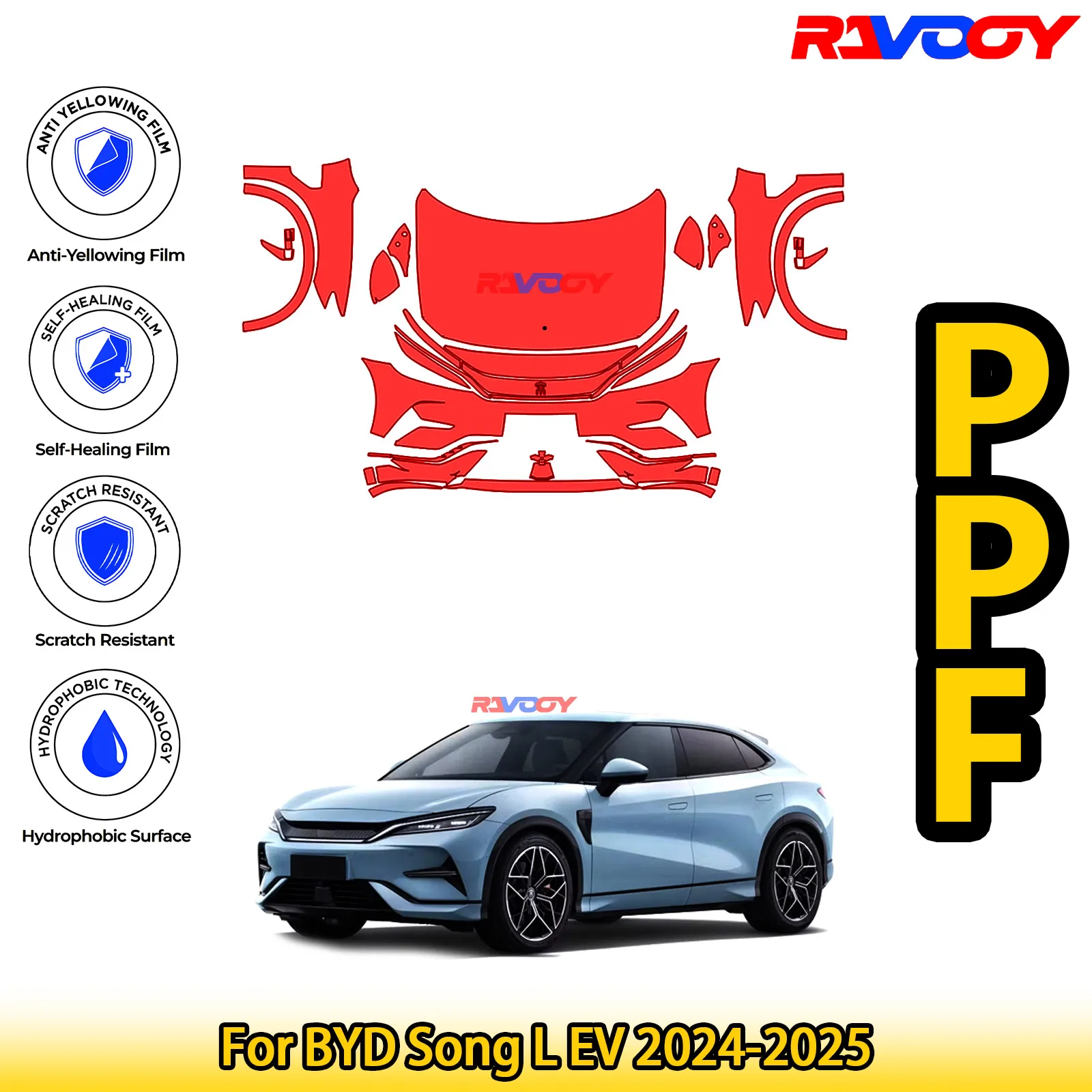 

Для BYD Song L EV 2024-2025 глянцевая матовая черная предварительно вырезанная передняя защитная пленка PPF для защиты от краски