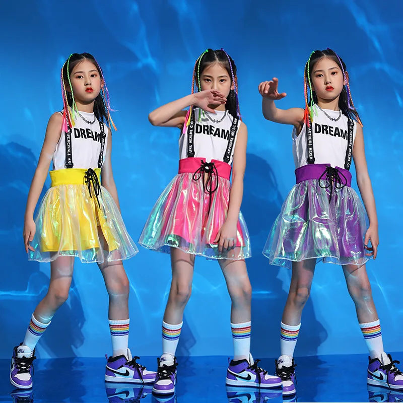 Girls Jazz Dance Costume Children Street Hip Hop Modern Dance performance Stage Cheerleading Costume Colored Braids for Kids